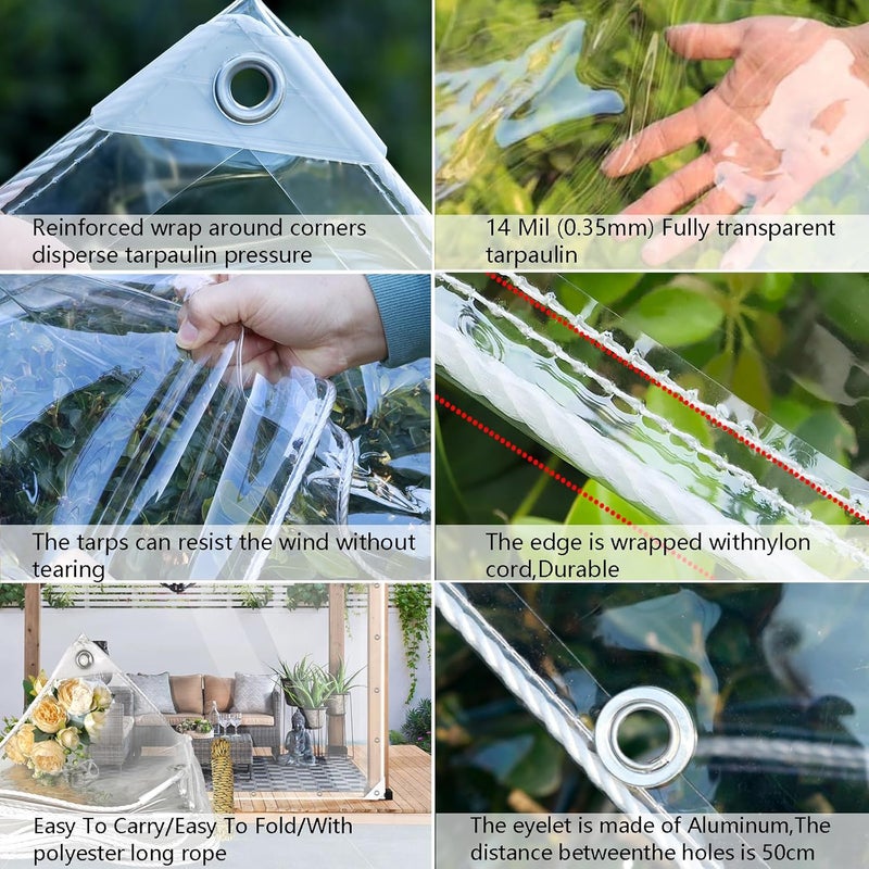 LC&QS Clear Tarp 3x6ft Clear Tarps Heavy Duty Water Resistant,14Mil Thickened Transparent Tear Resistant PVC Vinyl Tarpaulin Enclosurewith Grommets and Reinforced Edges for Patio,Porch and Outdoor - Image 4